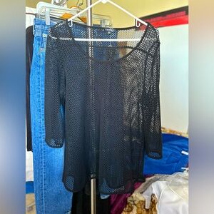 Conrad C Mesh Knitted Black Top